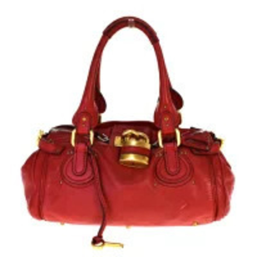 Chloe Paddington Shoulder Bag Handbag Red Leather Padlock
